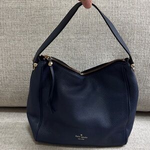 kate spade Navy Pebbled Leather Shoulder Hobo with Gold Hardware